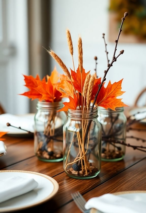 mason jars with foliage