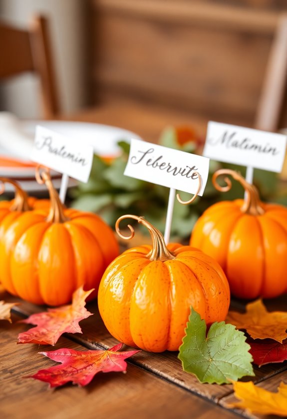 mini pumpkin place card holders