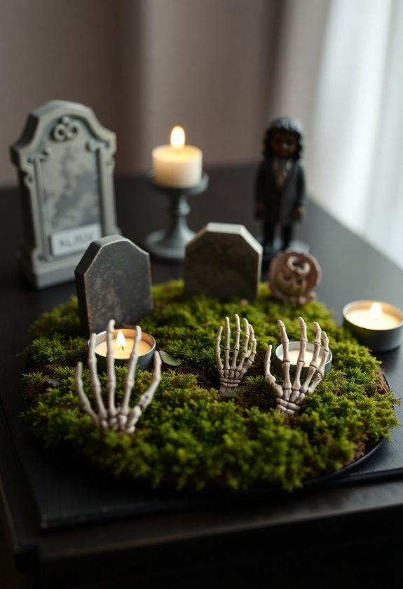 miniature spooky graveyard scene