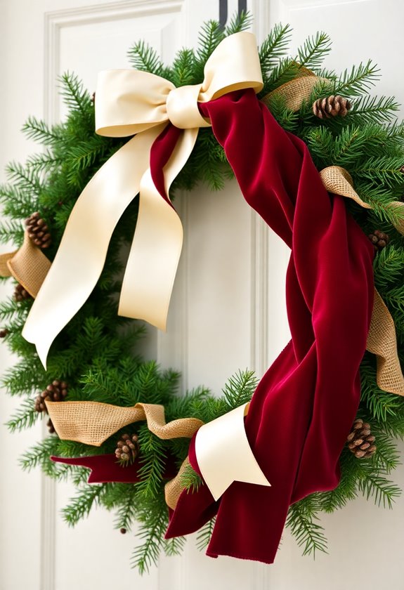 ribbons enhance wreath decoration
