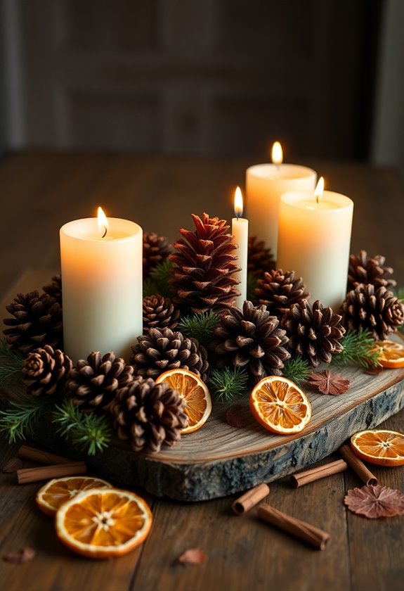 rustic pinecone candle arrangements