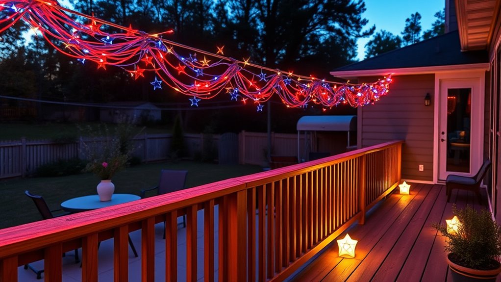 backyard glowing string lights