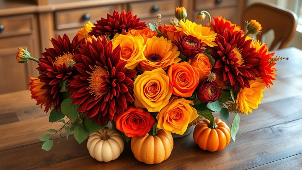 seasonal flowers and gourds