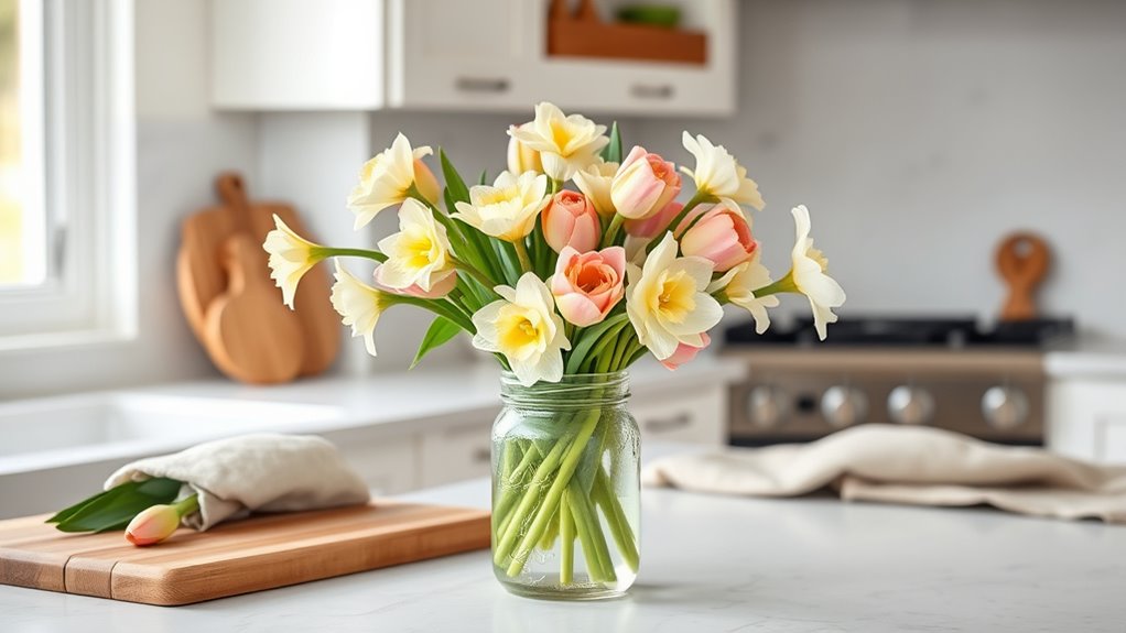 spring flowers brighten kitchen