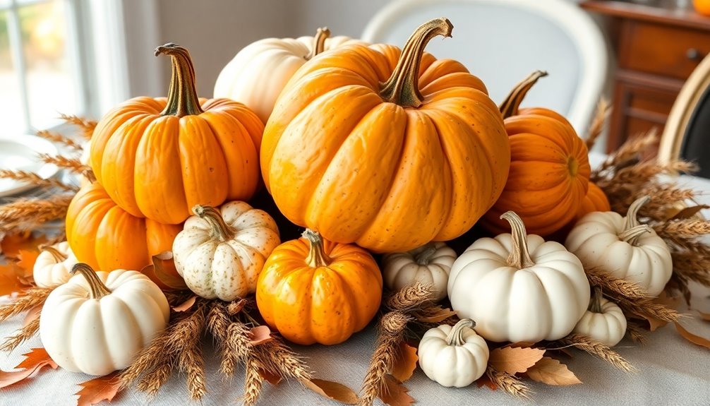 colorful pumpkin gourd arrangements
