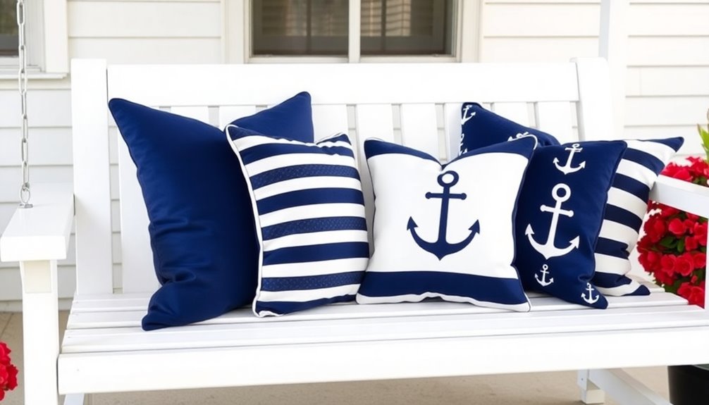 navy and white pillows