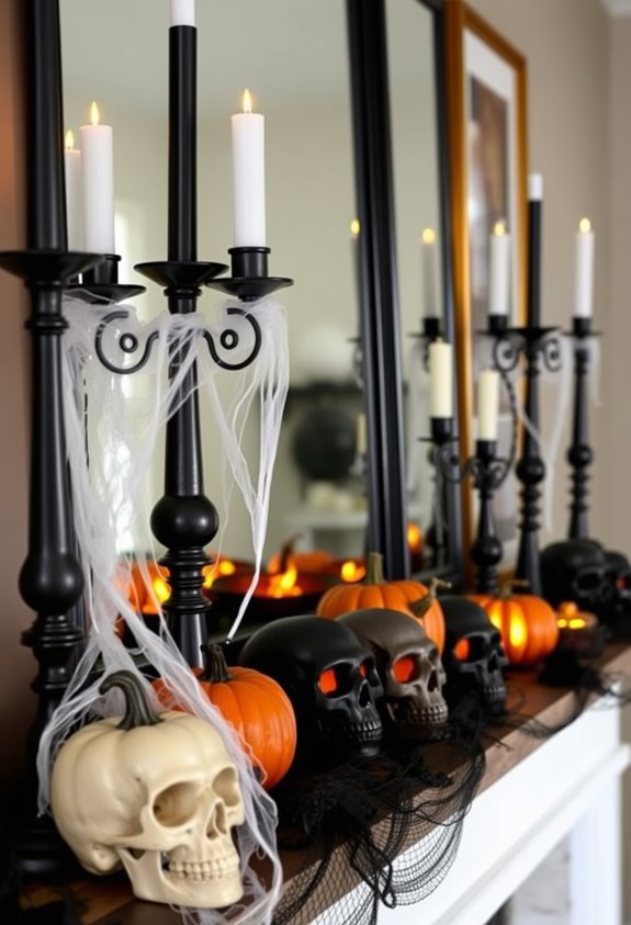 back to front layered halloween mantel