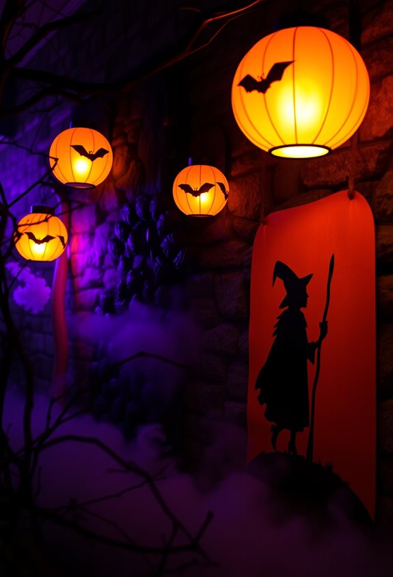 backlit bat and witch shadows