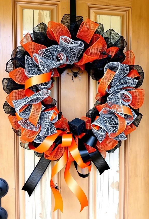 black and orange deco mesh wreath
