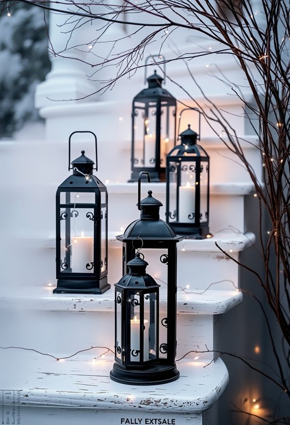 black lanterns with white lights