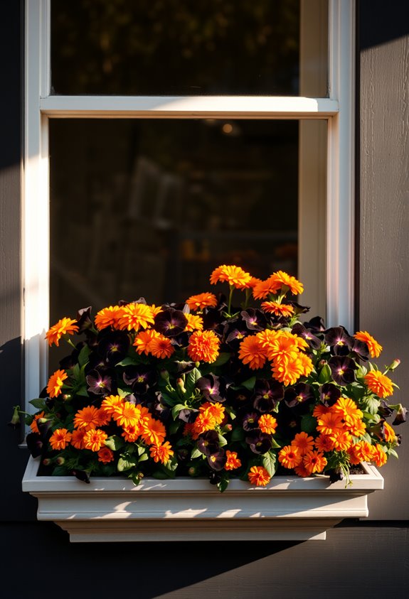 black pansies orange marigolds