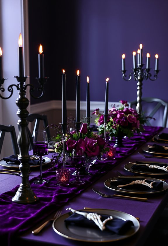 black purple candles pumpkins