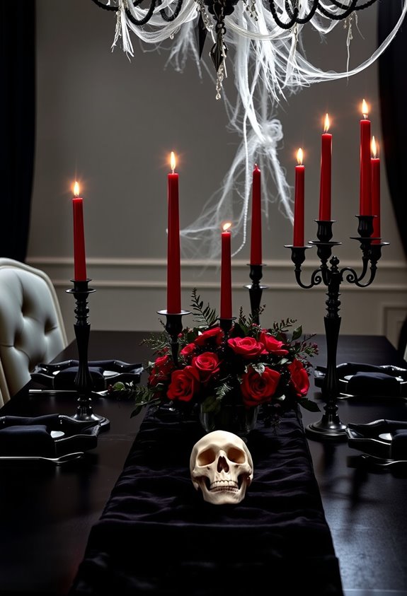 black velvet lace macabre centerpiece