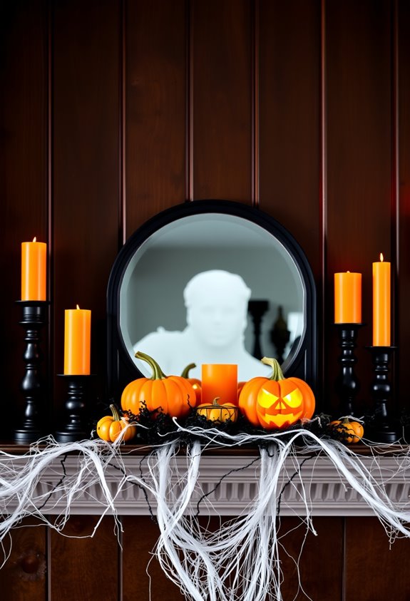 bold layered spooky mantel decor