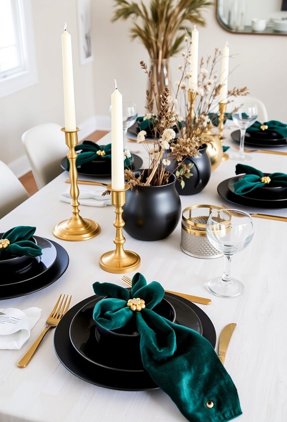 brass driven jewel toned tablescape