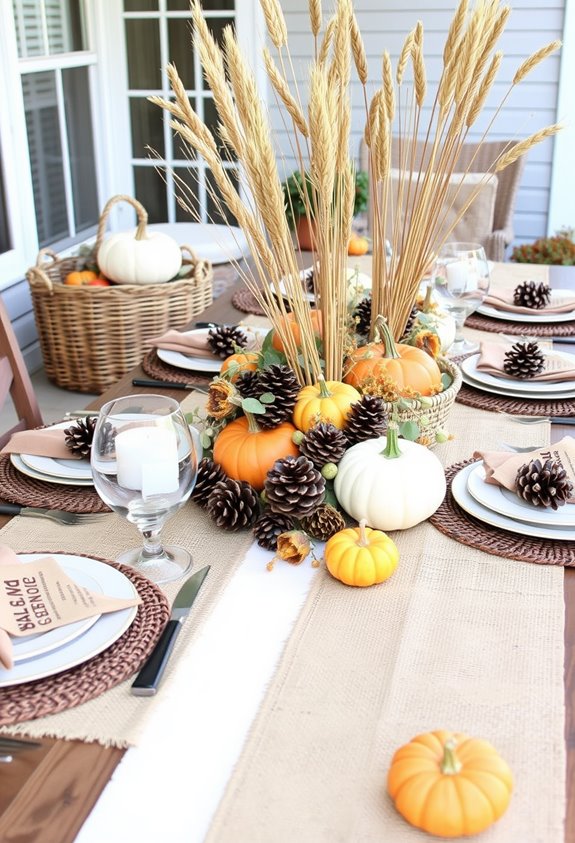 burlap centered rustic harvest centerpiece