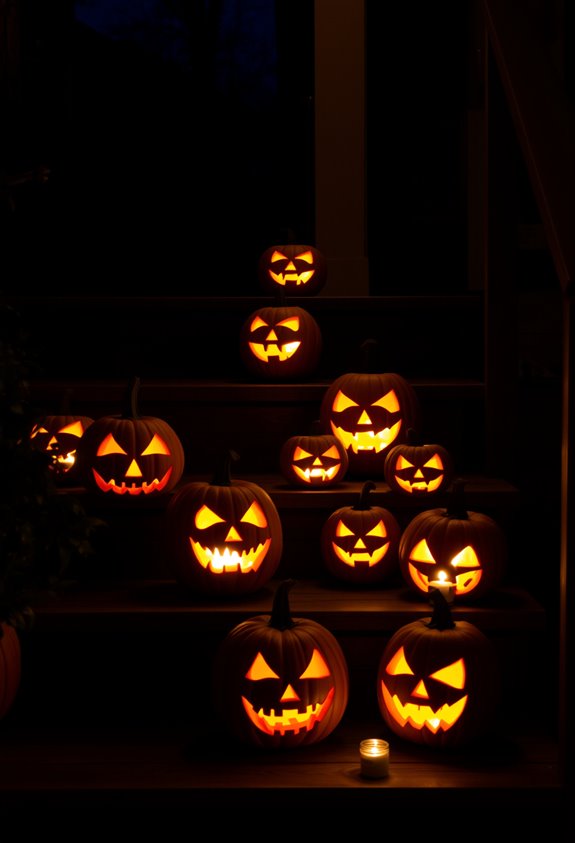 carved pumpkin lanterns display