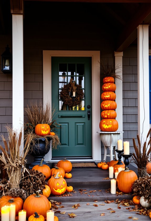 cluster varied pumpkins decorate