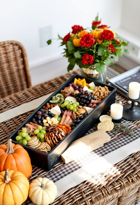 coffin shaped autumn charcuterie centerpiece