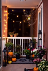 cozy balcony halloween decor