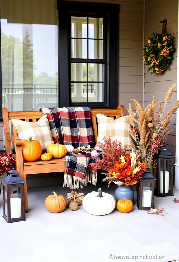cozy curated fall porch vignette
