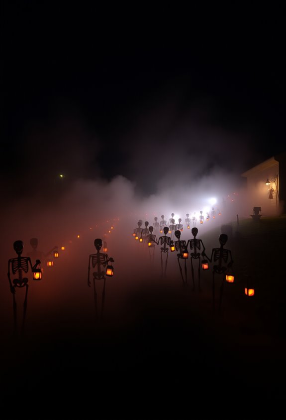 creepy skeleton driveway lighting display