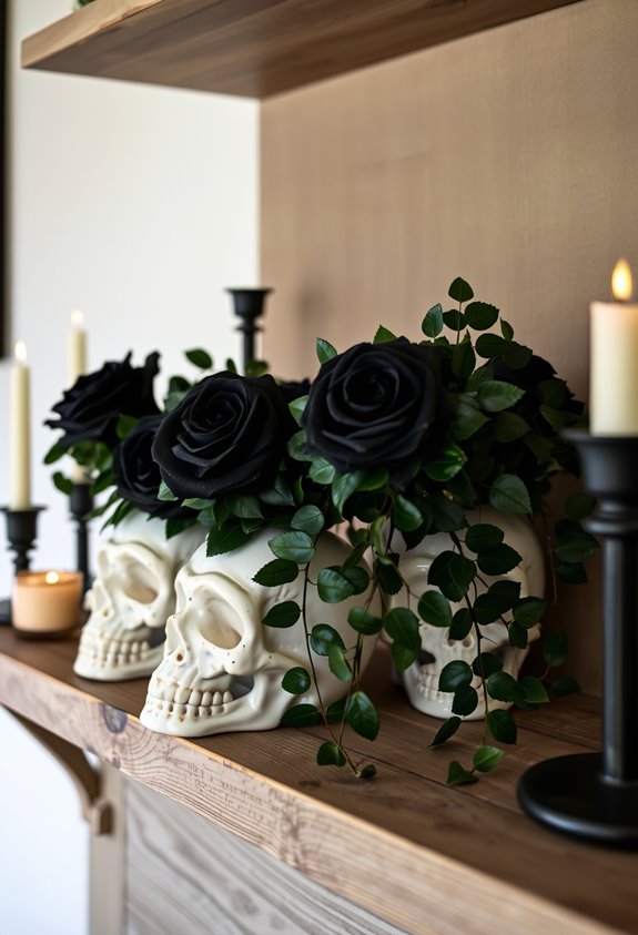 dark botanical skull planters