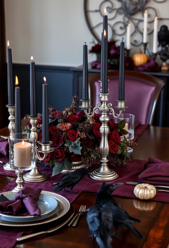 dark layered intentional halloween tablescape