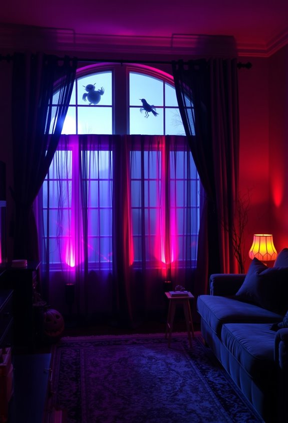 eerie red and purple window glow