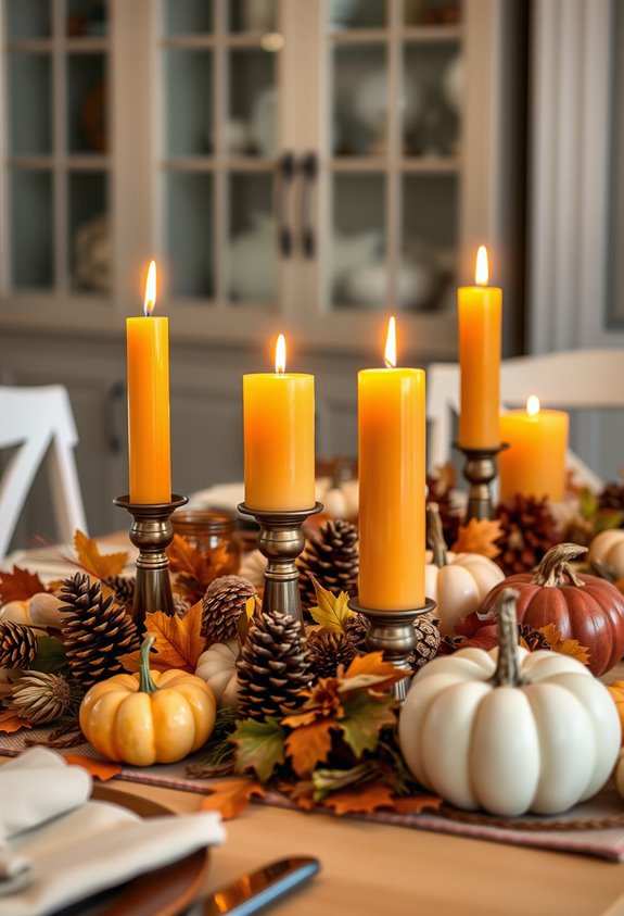 evenly spaced varied height candles