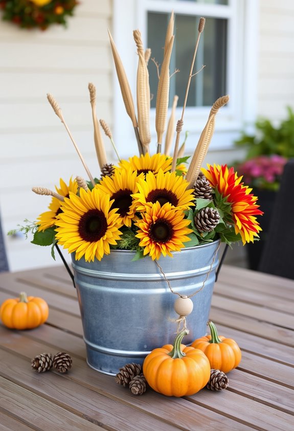 farmhouse galvanized bucket centerpieces