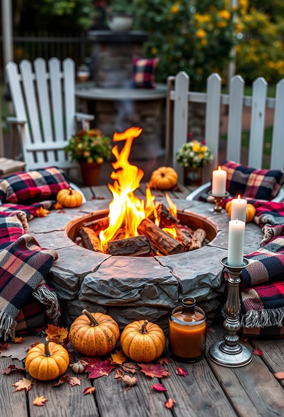 fire pit and blankets