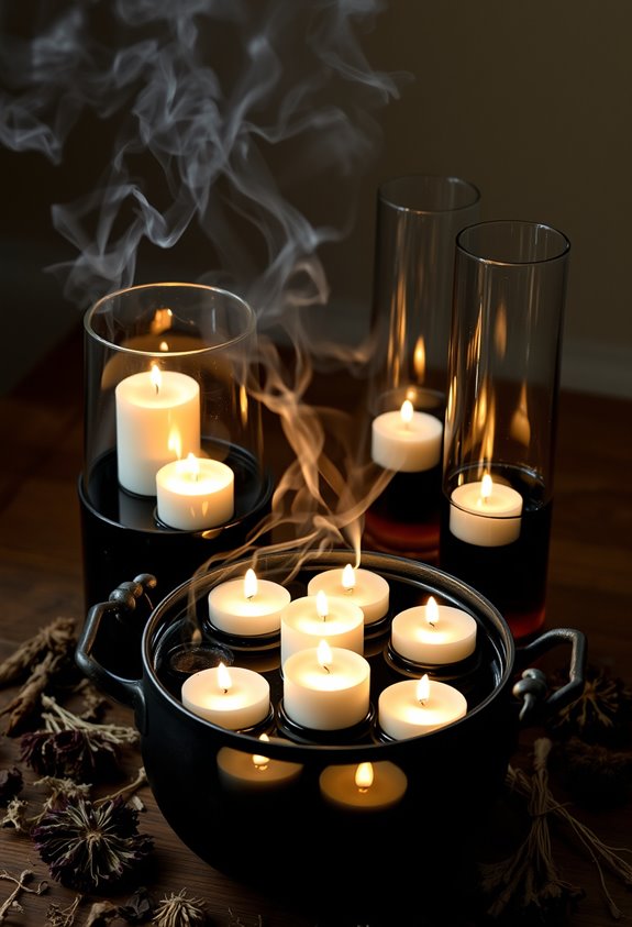 floating candles in vessels