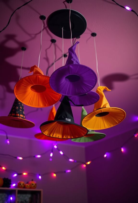 floating witch hats overhead