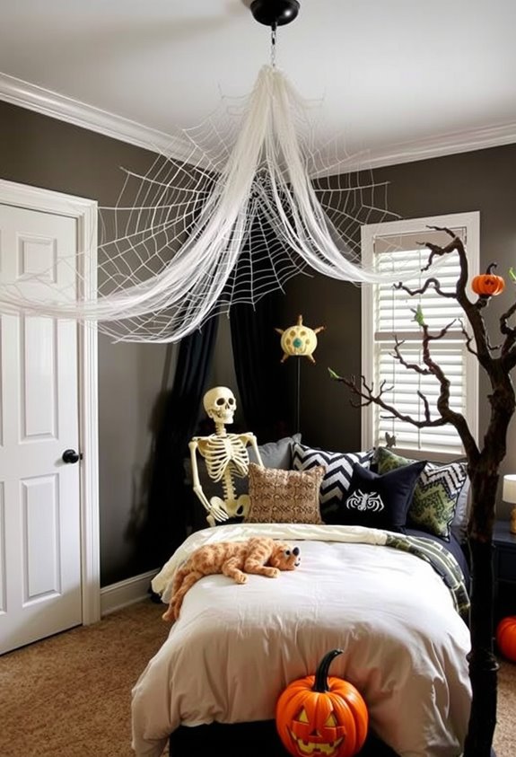 giant spiderwebs and skeletons