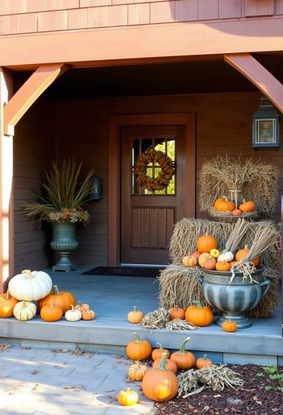 hay bales and gourds