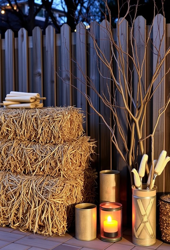 hay bales cornstalks branches