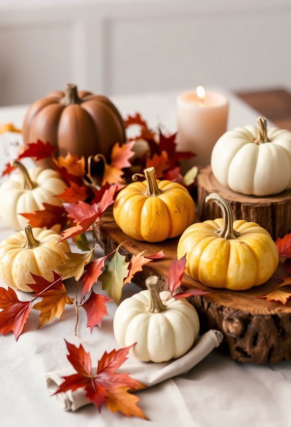 intentional layered faux pumpkin displays