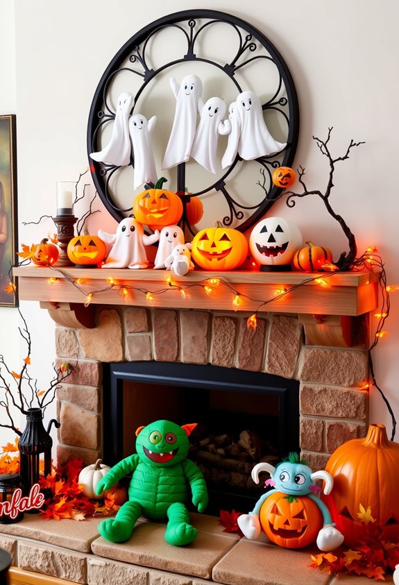 kid friendly layered pumpkin mantel