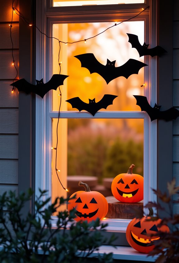 kid made silhouetted halloween window decor
