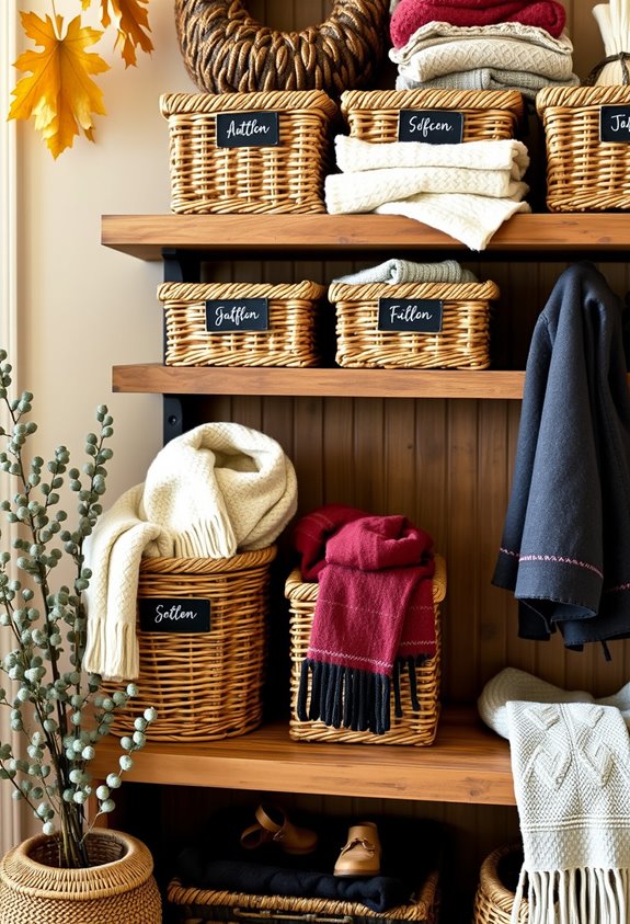 labeled baskets for winter accessories