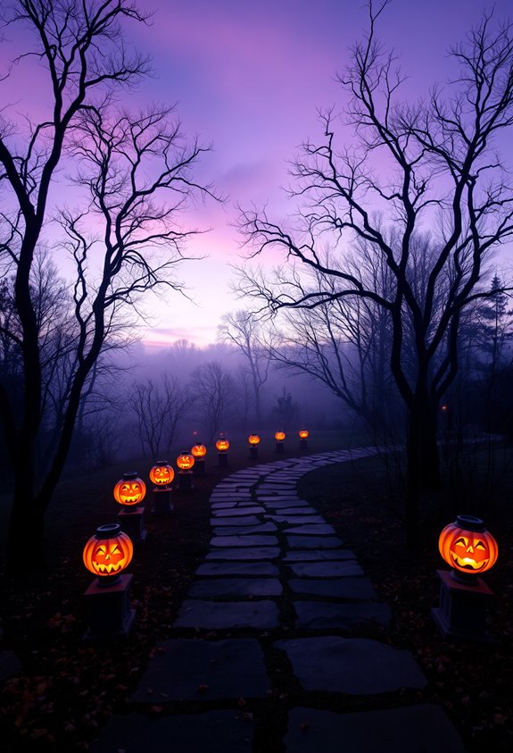lantern lined spooky halloween walkway