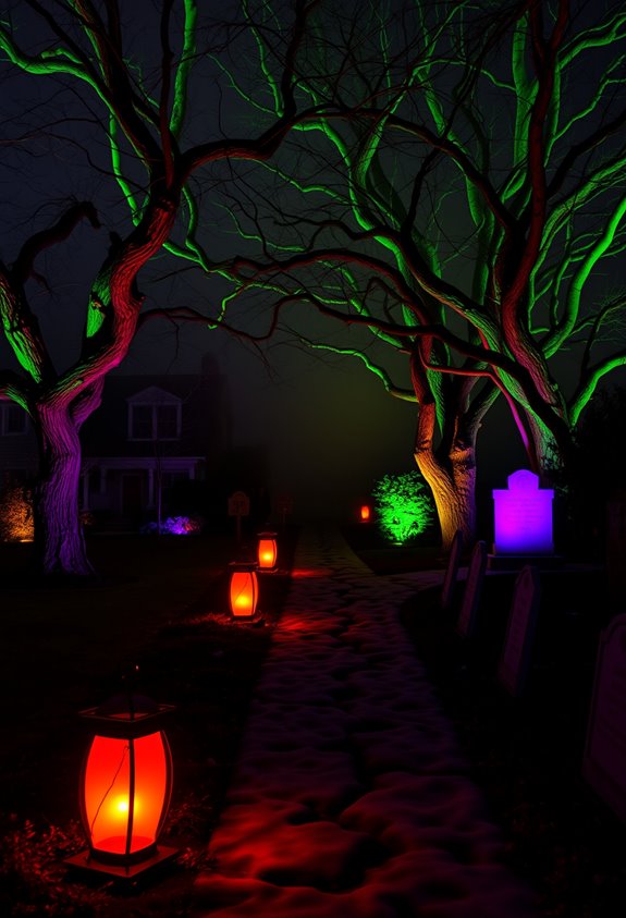layered colored uplighting and shadows