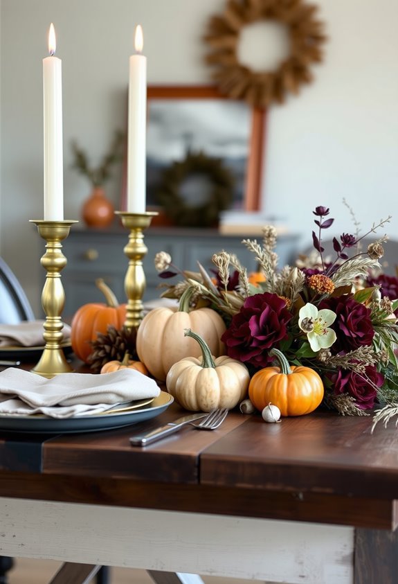 layered cozy autumn table centerpiece
