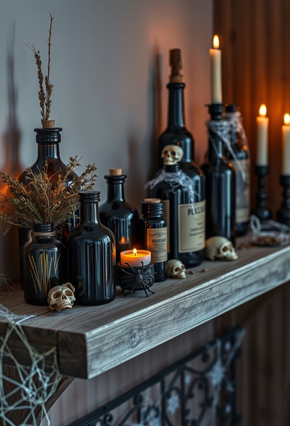 layered eclectic apothecary bottle vignette