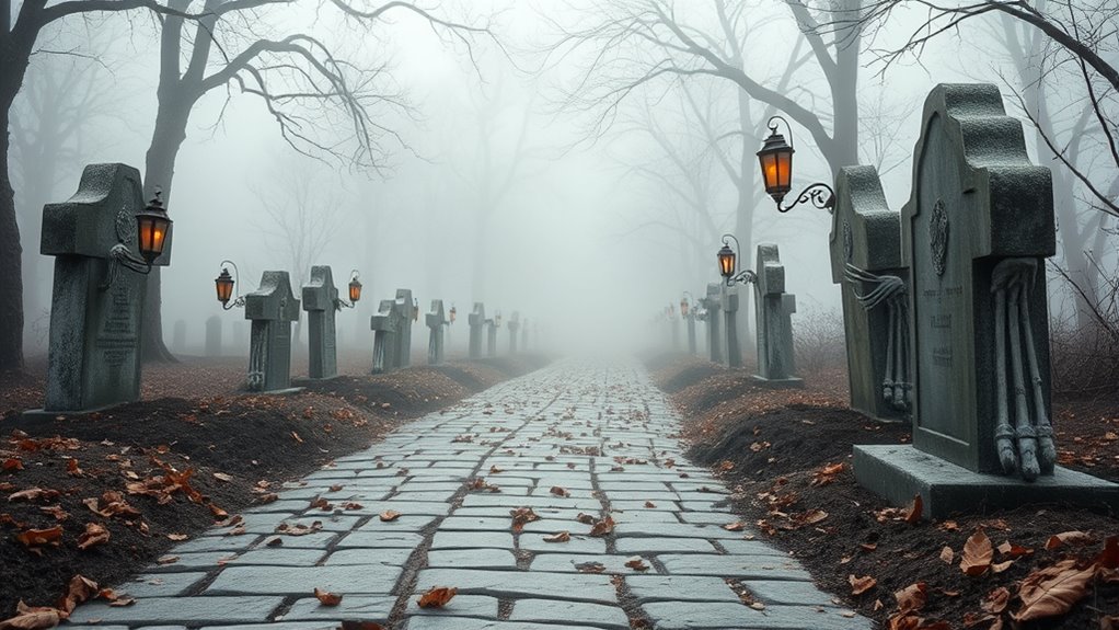 layered eerie graveyard walkway