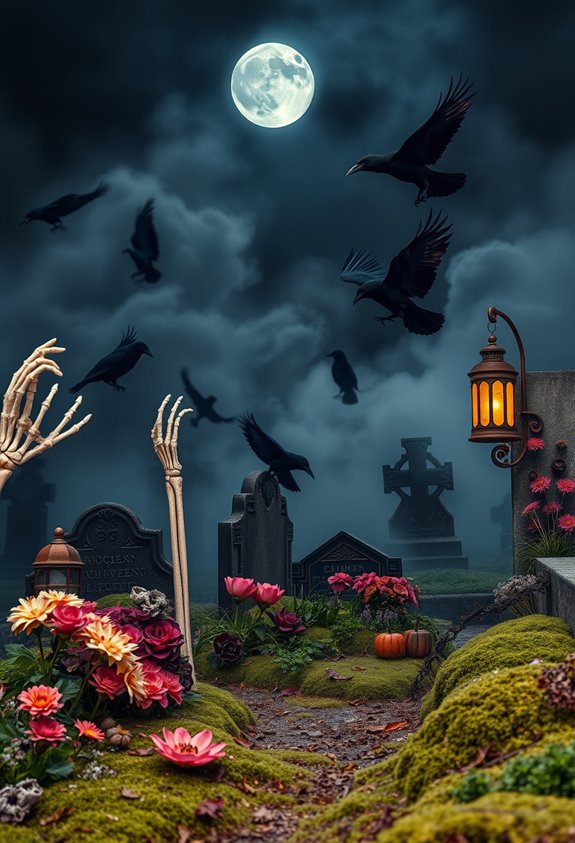 layered haunted graveyard details