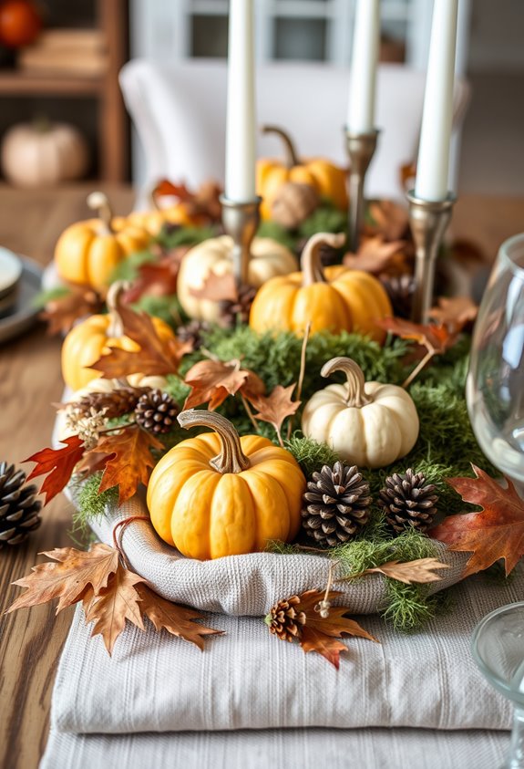 layered pumpkins leaves accents