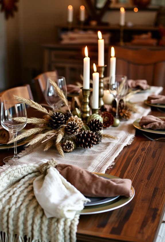 layered rustic tactile thanksgiving centerpiece