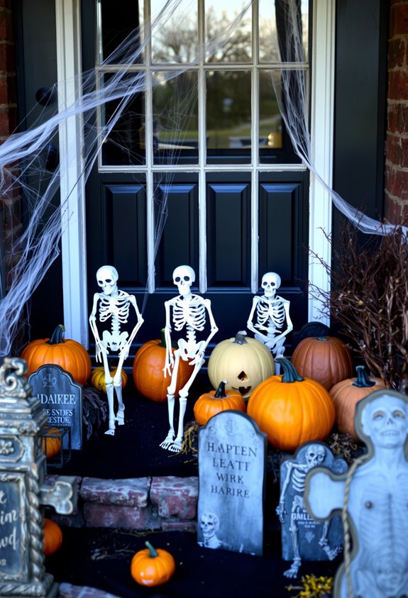 layered skeleton graveyard display
